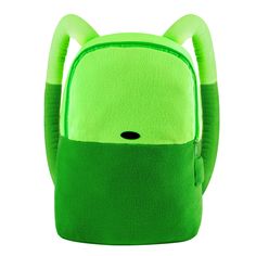 a green backpack with ears and eyes on the front, sitting in front of a white background