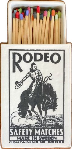 an old rodeo match box with matches in it and the label is labeled rodeo safety matches