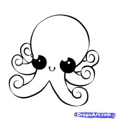 an octopus with big eyes and curly hair is drawn in black on a white background