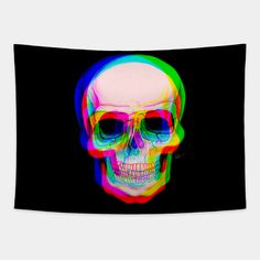 a multicolored skull is shown on a yellow background with the image in full color