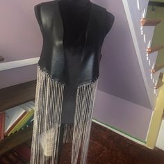 Faux Leather Chain Tassel Vest - Never Worn Tassel Vest, Leather Outfits Women, Leather Chain, Leather Women, Diy Clothes, Tassels, Tunic Tops, Black And Grey, Faux Leather