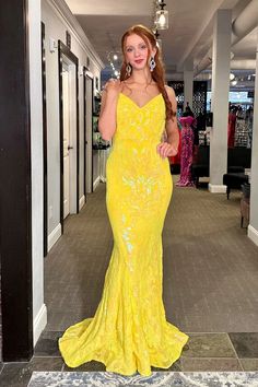 Mermaid V Neck Yellow Sequins Lace Backless Long Prom Dresses Mermaid Yellow, Mermaid Prom Dresses Lace, Pink Flower Girl Dresses, Long Prom Dresses, Lace Mermaid, Lace Neckline, Mermaid Silhouette, Note Box, Paypal Payment