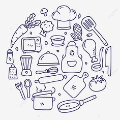 a circle with cooking related items and utensils