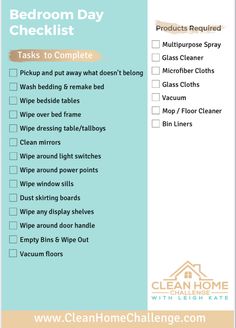 the cleaning checklist is shown in this image