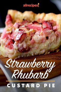 strawberry rhubarb dessert with text overlay that reads, sweet & tart strawberry rhubar desert