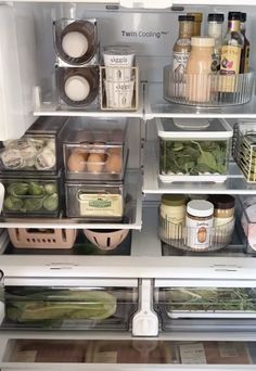 an open refrigerator filled with lots of food