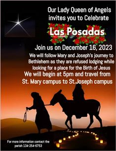 an ad for the christmas season with two people riding horses and holding candles in their hands