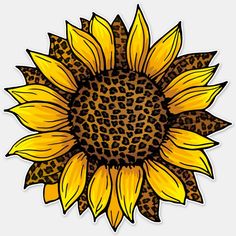 a drawing of a sunflower with leopard print on it's petals and leaves