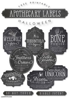 an image of some black and white labels on a cell phone with the words apothecary labels halloween