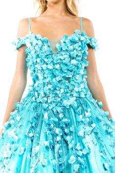 Spring Ball Gown Evening Dress With Floral Applique, Floral Embellished Prom Gown For Summer, Spring Floral Applique Ball Gown Evening Dress, Elegant Spring Quinceanera Dresses, Spring Ball Gown With Floral Applique, Blue Floral Applique Dress For Gala, Spring Party Ball Gown With Floral Applique, Spring Floral Embellished Ball Gown Evening Dress, Blue Dress For Spring Quinceanera