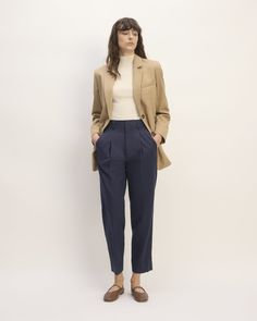 The TENCEL™ Way-High® Taper Pant Navy – Everlane High Taper, Business Casual Outfits For Work, Tapered Trousers, Trouser Pants Women, Tapered Pants, Oversized Blazer, Pleated Pants, Professional Outfits, Business Casual Outfits