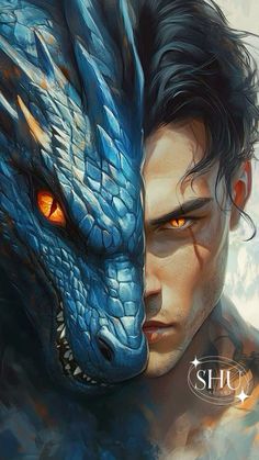 a man and a dragon face each other