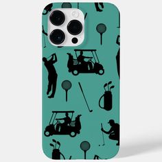 an iphone case with golf silhouettes on it, and the image of a man playing golf