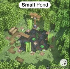 an aerial view of a small pond in the middle of some trees and bushes with text overlay that reads, small pond pro