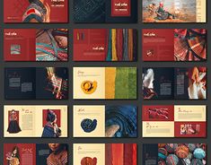 an assortment of brochures with different colors and patterns on them, including red