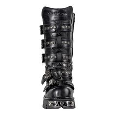 New Rock M.134-S1 Reactor Boots (Black) Rock Style Boots With Rivets For Concerts, Gothic Boots With Studded Outsoles For Concerts, Alternative Studded Boots For Concert, Leather Rock Boots With Rivets, Edgy Black Combat Boots With Spikes, Rock Style Leather Moto Boots With Rivets, Alternative Leather Boots With Studded Outsoles, Black Combat Boots With Rivets For Alternative Fashion, Rock Style Boots With Rivets For Streetwear