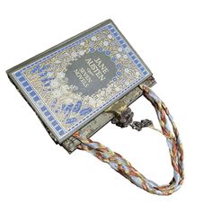 This Collectible Vintage Jane Austen Seven Novels Book Bag Purse Is A Unique And Rare Item. It Has A Magnetic Clasp And Gorgeous Details. Book Purse, Adult Crafts, Book Bag, Magnetic Clasp, Jane Austen, Blue Gold, Shoulder Bags, Craft Ideas, Color Blue