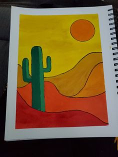 a drawing of a cactus in the desert