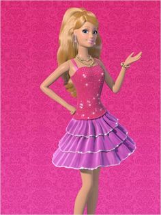 the barbie doll is wearing a pink dress