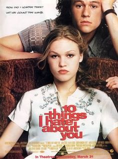 a movie poster for the film no things i hate about you, featuring a man and woman sitting on a couch