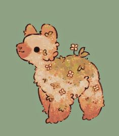 a drawing of a teddy bear with flowers on it's chest and back legs