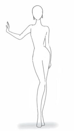 a drawing of a female figure with her hand out to the side, in front of a white background