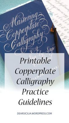 a blue book with writing on it and the words, printable corporate calligraphy practice guidelines