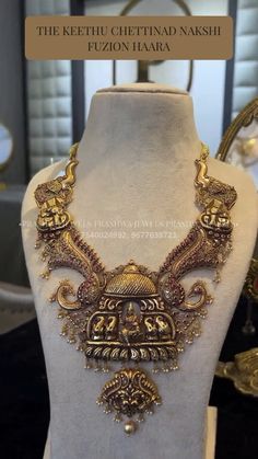 Antique Nakshi Fusion Haram From 'Prashwa Jewels' • South India Jewels Haram Designs Gold Latest, Long Haram Gold, Latest Haram Designs, Nakshi Jewellery, Engagement Jewellery, Haram Designs, Oxidised Silver Jewelry, Bridal Jewelery