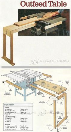 the plans for a table are shown in two different views, one is made from wood and