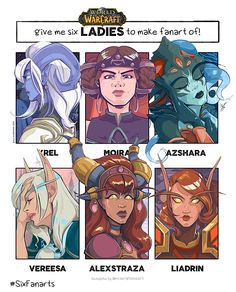 an image of the different female characters in league of warcraft, which are drawn on paper