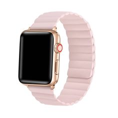 an apple watch with a pink band