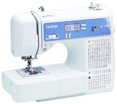 the brother sewing machine is white and blue