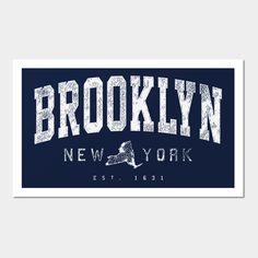 the brooklyn new york logo is shown in white on a dark blue background with an old - fashioned font