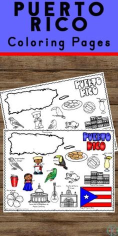 puerto flag coloring pages with the text puerto rico on it in red, white and blue