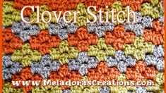 an orange and blue crocheted dishcloth with the words clover stitch left