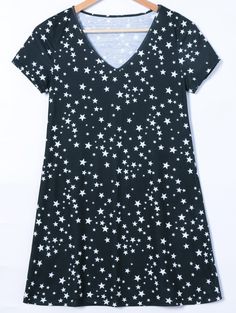 Mini Dresses | A-Line Star Print Mini Dress #summer #fashion #dress #black A Line Mini Dress, Star Pattern, Mini Dresses, Printed Mini Dress