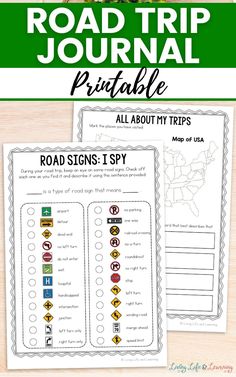 road trip printables with the text road trip journal printable all about trips