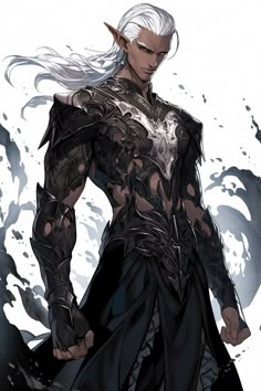 an image of a man with white hair wearing armor and holding his hands on his hips