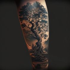 this is an image of a tree tattoo on the arm