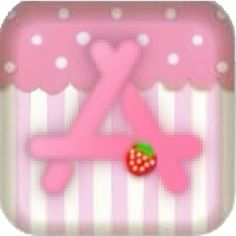 a pink and white cupcake with a strawberry on it's side, in the shape of a letter z