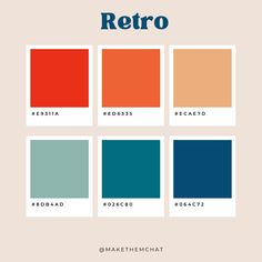 the color scheme for retro with different shades and colors, including red, orange, blue,