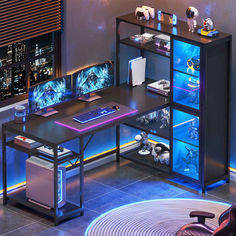 L Shaped Gaming Desk With Storage Shelves Bookshelf Black Gaming Desk Best Buy, Led Light Computer Desk, Gaming Desk With Shelves, Music Studio Desk Black With Shelves, Rgb Gamer Desk, L Shaped Gaming Desk, Bookshelf Corner, Gaming Desk With Storage, Gaming Desks