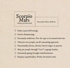 an article about scorpio mars on paper with black and white lines in it