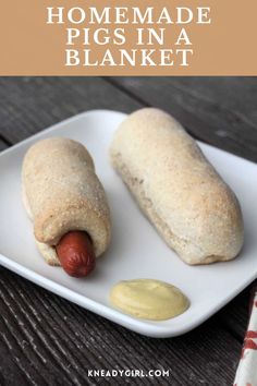 homemade pigs in a blanket on a plate with mustard