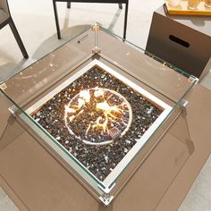 a glass table with an animal design on it