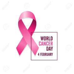 Pink cancer ribbon and date. International cancer awareness day. Vector illustration , #ad, #ribbon, #date, #Pink, #cancer, #International Vector Illustration, Ribbon, Pink