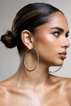 Amika | Silver Diamante Thin Hoop Earrings Kris Jenner Hoop Earrings, Health And Hygiene, Chunky Twists, Club L London, Silver Statement Earrings, Abstract Earrings, Chunky Hoop Earrings, Hoop Design, Gold Statement Earrings