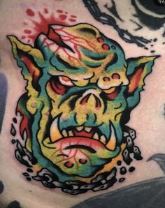 Orc Tattoo Design, Traditional Monster Tattoo, Ogre Tattoo, Orc Tattoo, Goblin Tattoo, Hunter Tattoo, Monster Tattoo, Saved Tattoo, Fantasy Tattoos