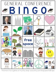 an image of a poster with the words general conference bingo