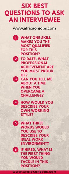 a poster with the words six best questions to ask an interview on it in red and white